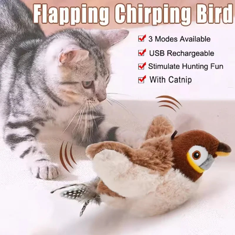 Lunaelle™ Interactive Chirping Bird Toy – Rechargeable Flapping Plush Toy for Cats & Dogs
