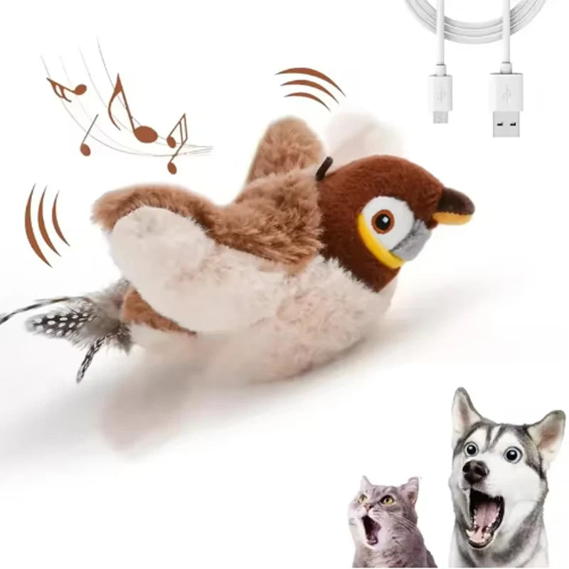 Lunaelle™ Interactive Chirping Bird Toy – Rechargeable Flapping Plush Toy for Cats & Dogs
