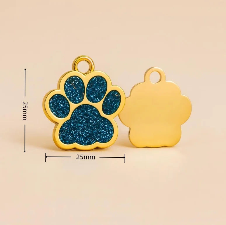 Lunaelle™ Personalized Glitter Paw Pet ID Tag – Custom Engraved Name Plate for Dogs & Cats