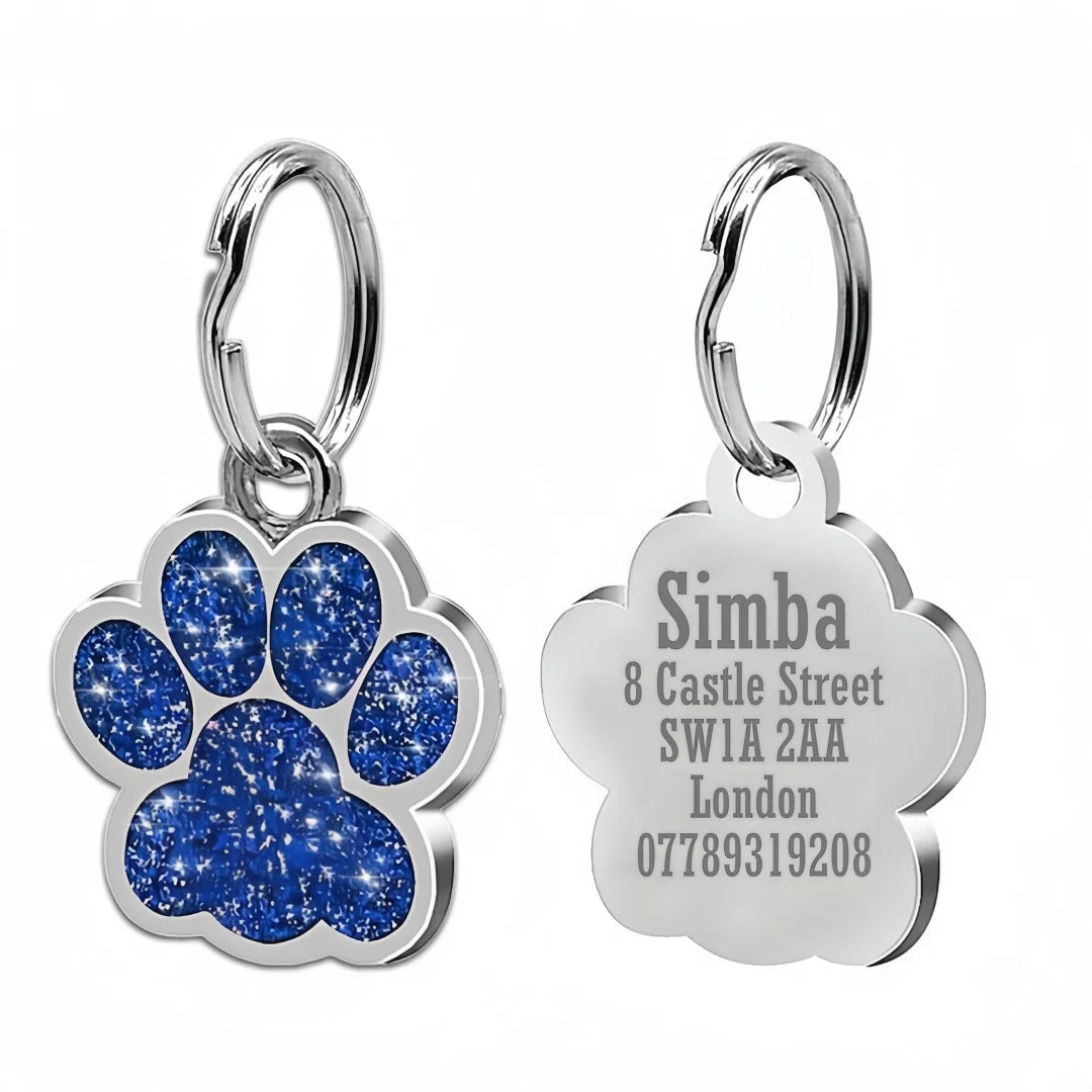 Lunaelle™ Personalized Glitter Paw Pet ID Tag – Custom Engraved Name Plate for Dogs & Cats