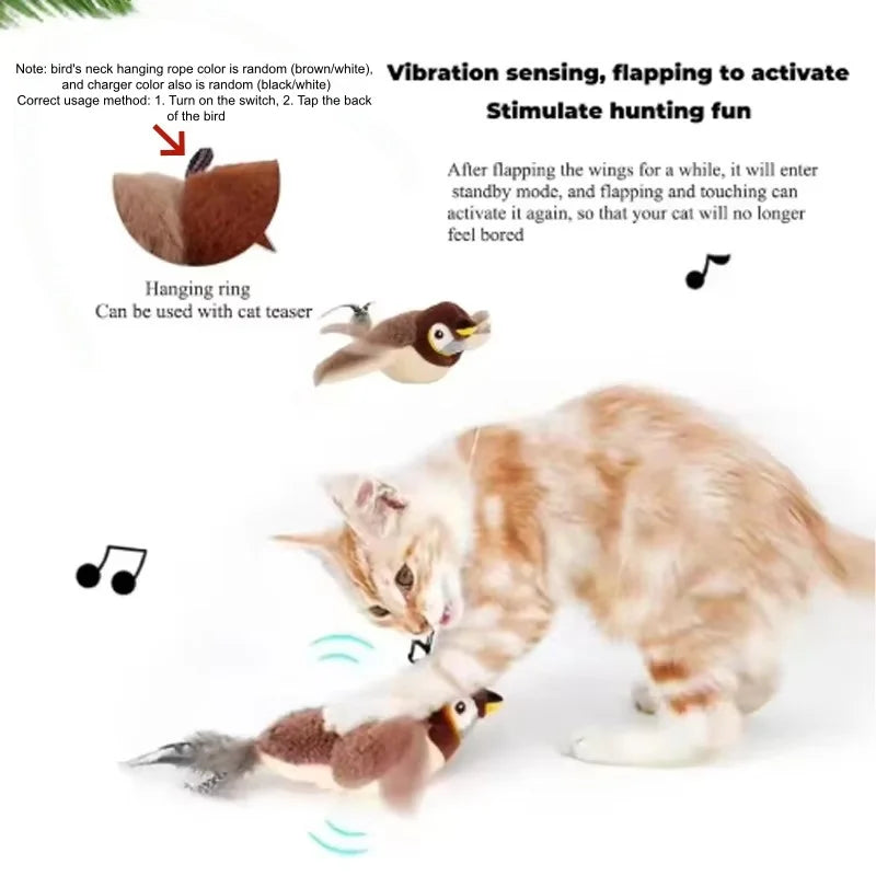 Lunaelle™ Interactive Chirping Bird Toy – Rechargeable Flapping Plush Toy for Cats & Dogs