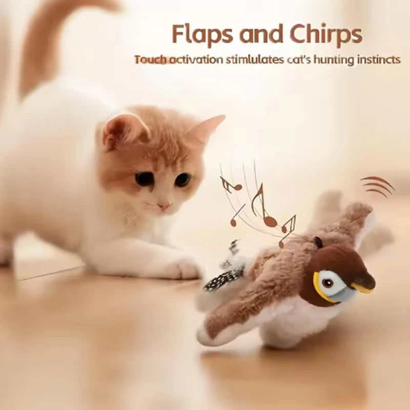 Lunaelle™ Interactive Chirping Bird Toy – Rechargeable Flapping Plush Toy for Cats & Dogs