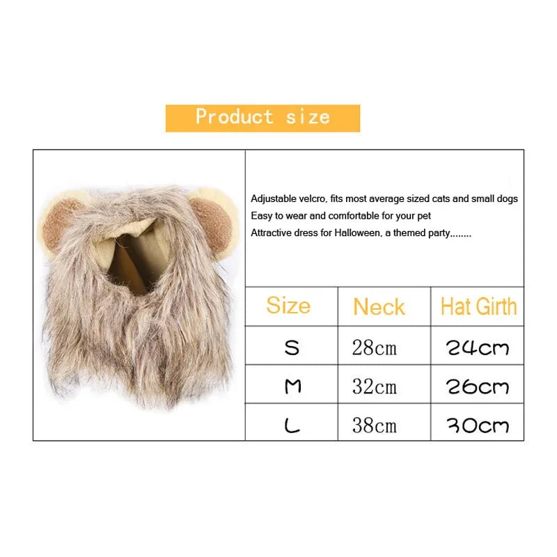 Lunaelle™ Lion Mane Pet Costume Hat – Cute Cat & Dog Cosplay Wig with Ears