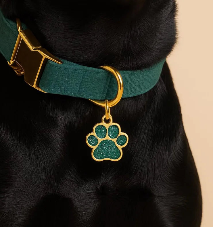 Lunaelle™ Personalized Glitter Paw Pet ID Tag – Custom Engraved Name Plate for Dogs & Cats