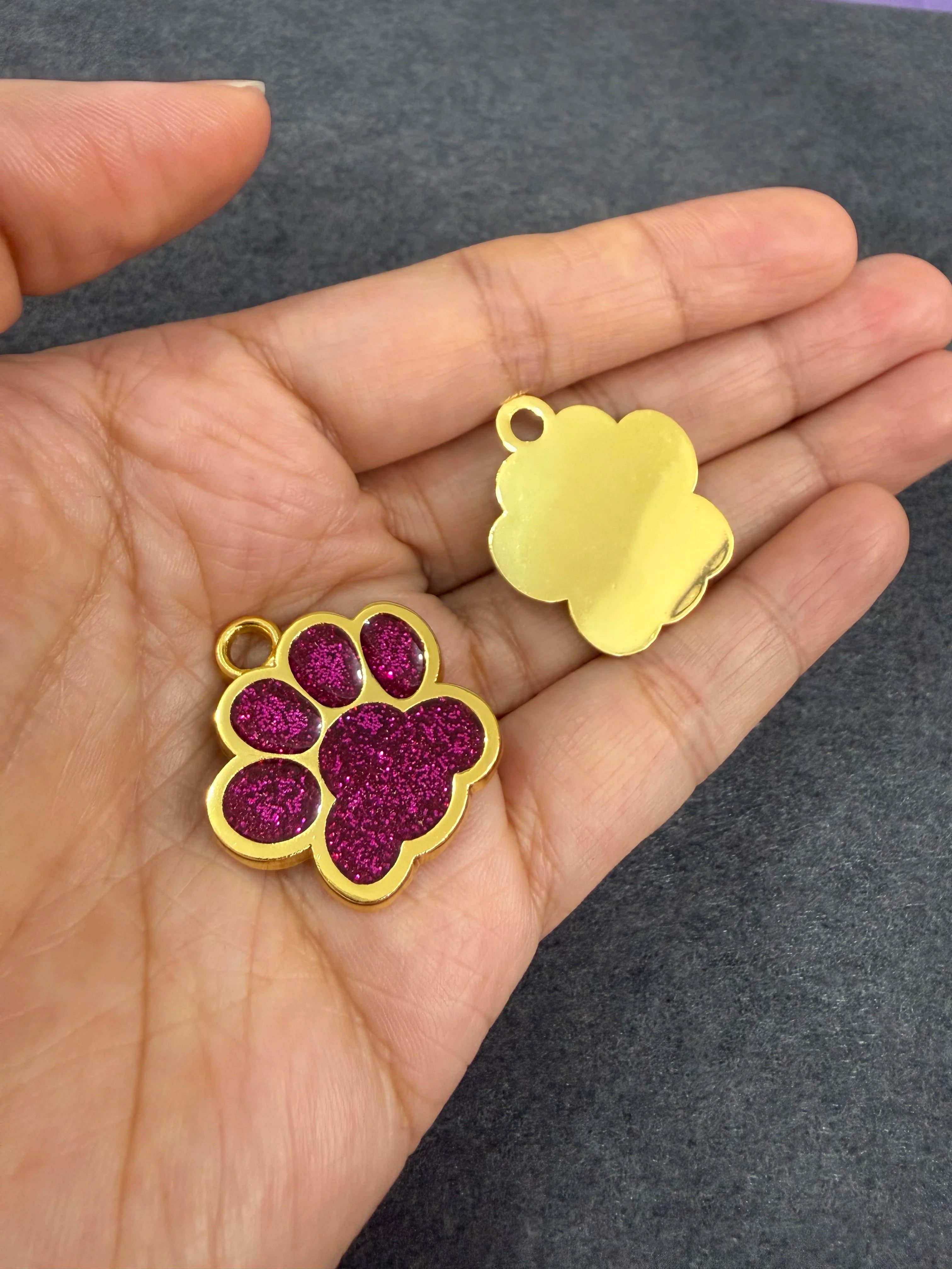 Lunaelle™ Personalized Glitter Paw Pet ID Tag – Custom Engraved Name Plate for Dogs & Cats